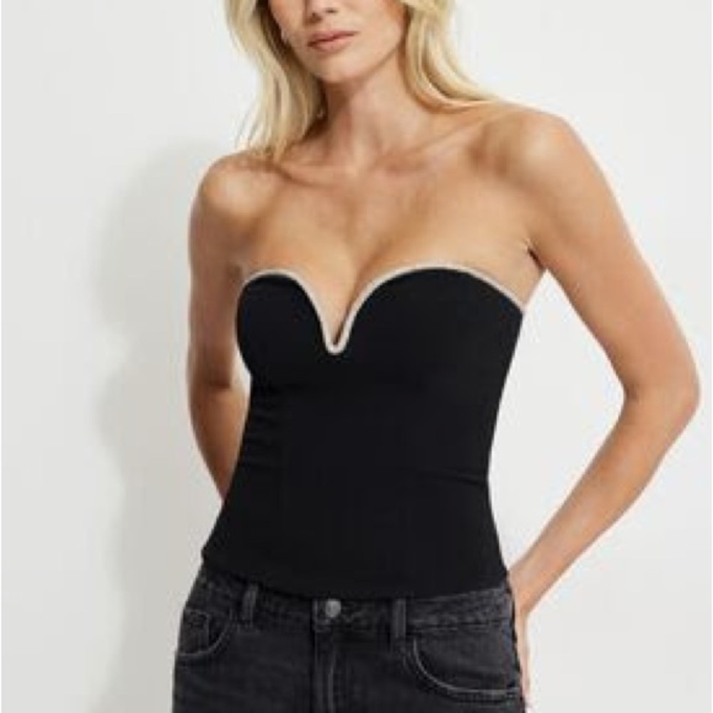 Black Strapless Women's Top With Rhinestones